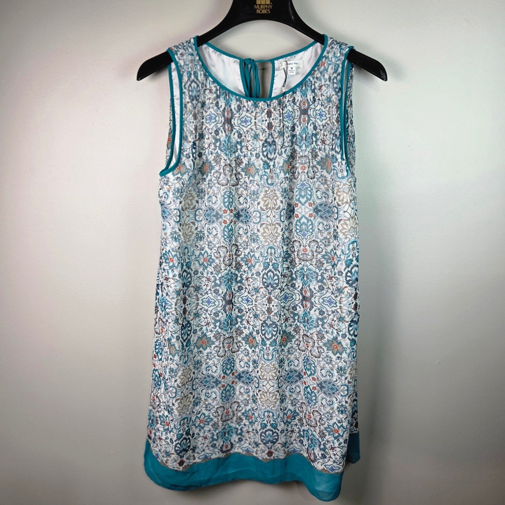 Sophie Max Shift Dress Womens M Blue Paisley Floral Sleeveless Tie Back 6807Y66